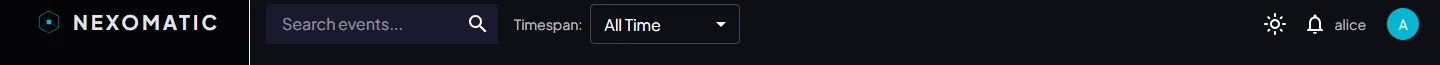 Events topbar — search and date filter